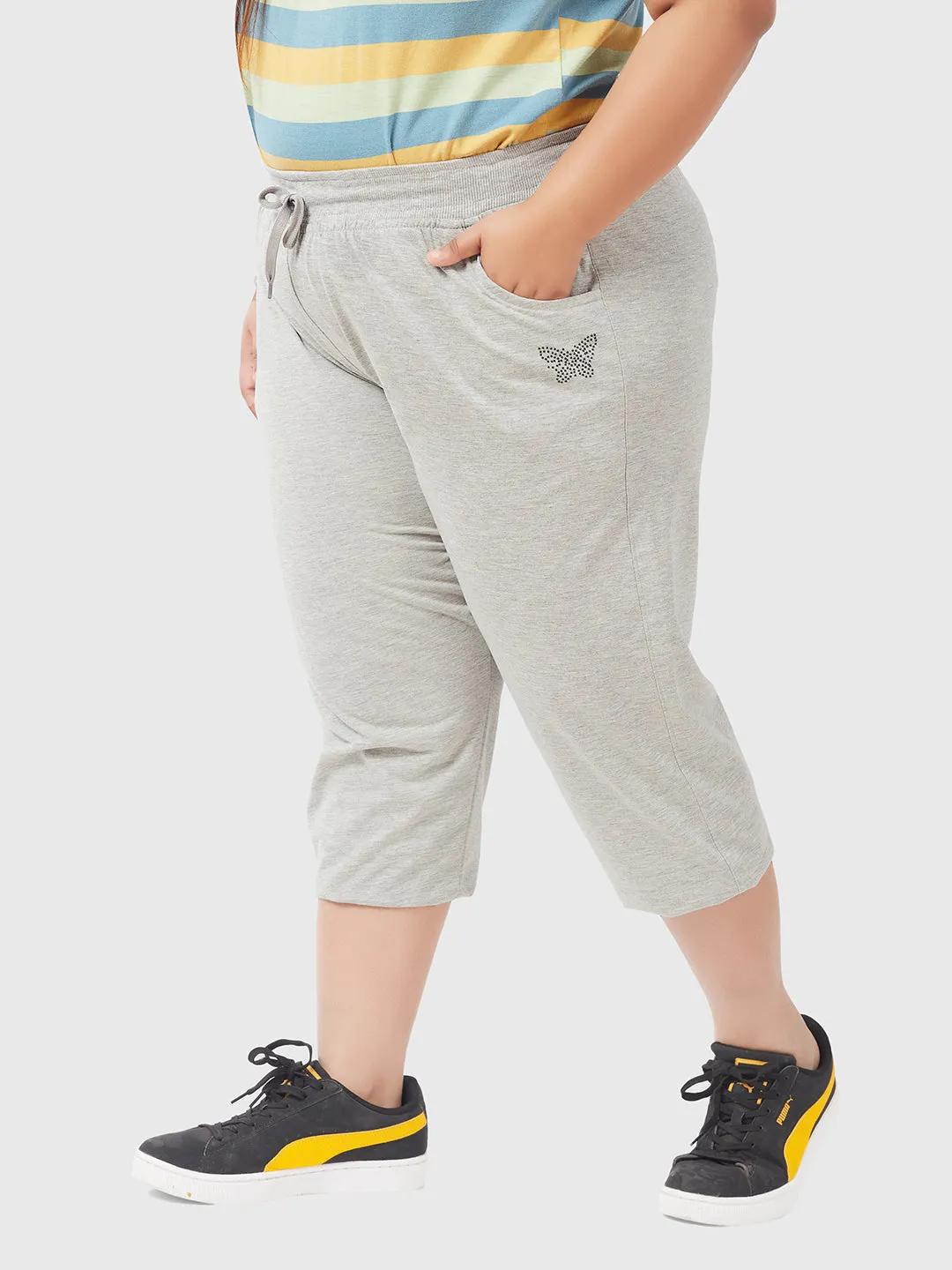 Cotton Capris For Women - Half Capri Pants - Grey