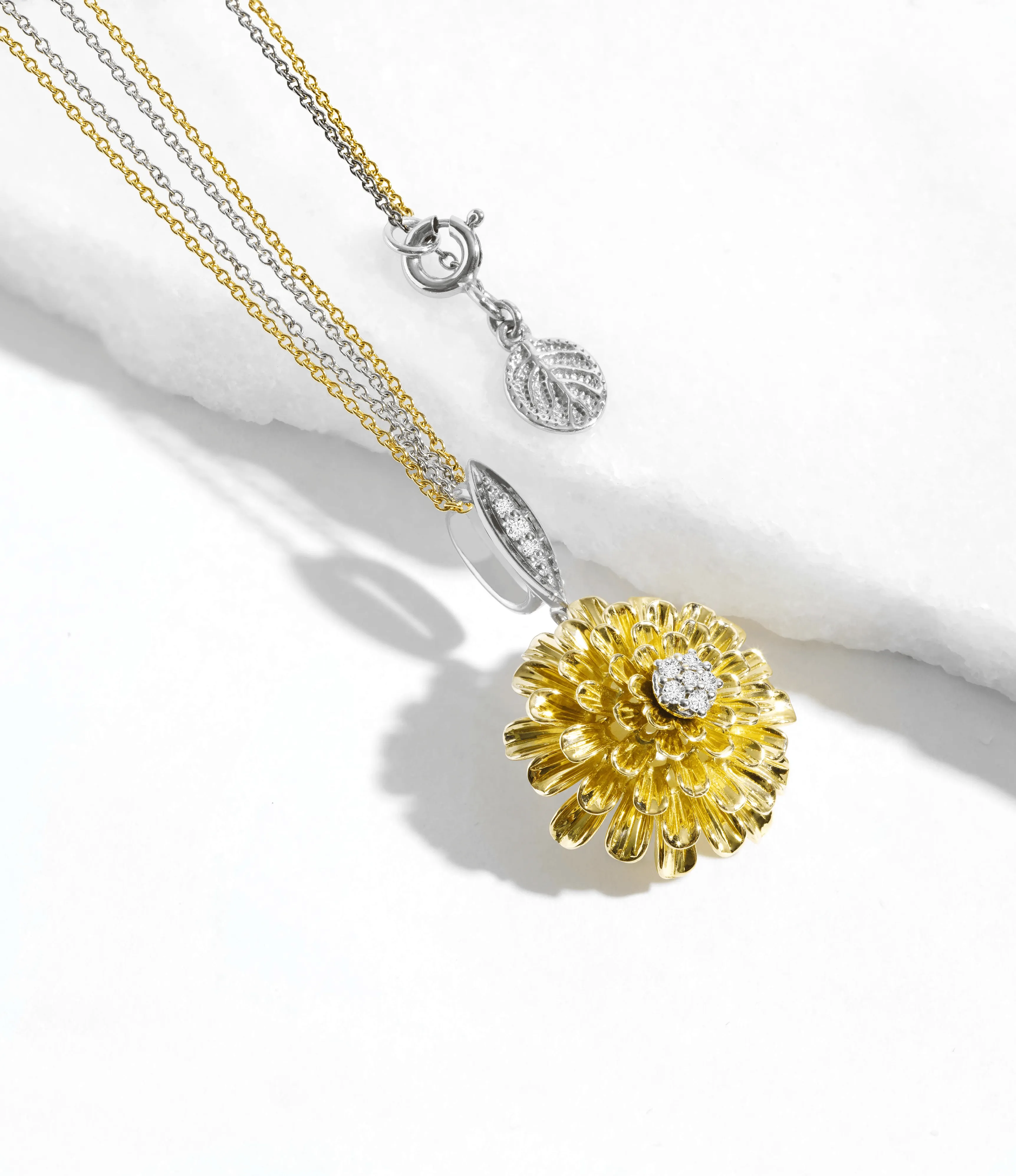 Dandelion Flower Pendant Necklace with Diamonds