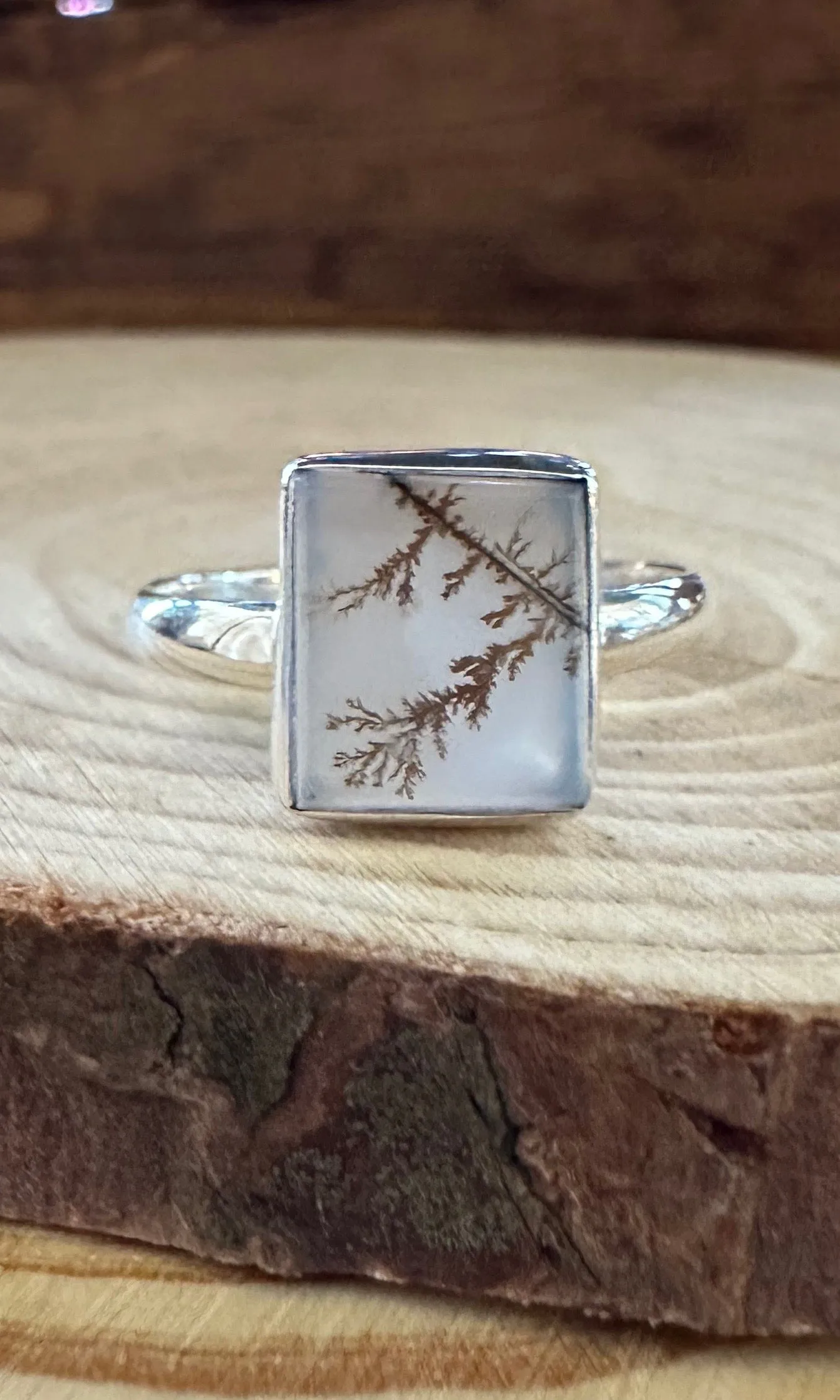 DENDRITIC AGATE and Silver Ring Size 10