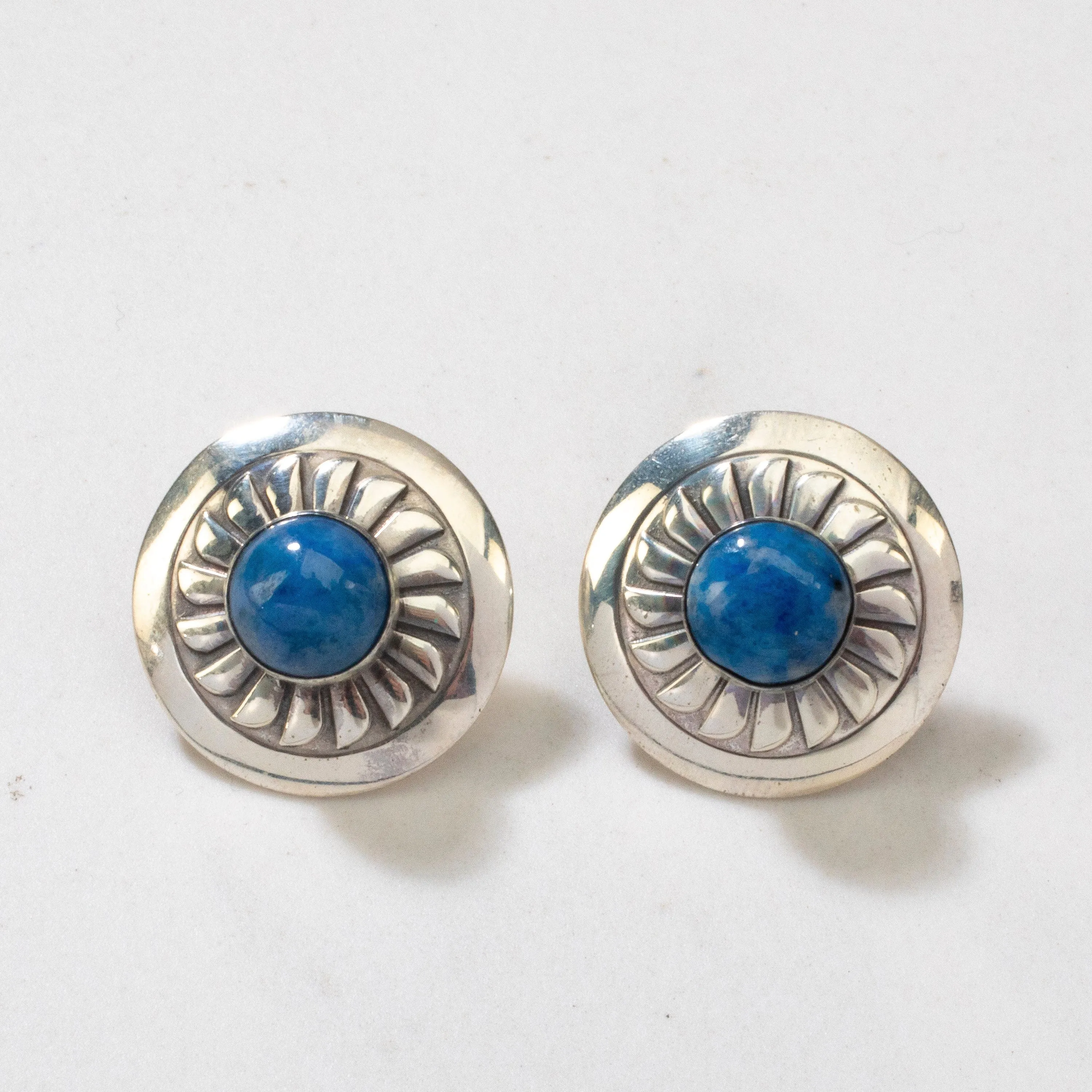 Denim Lapis Sun Navajo USA Native American Made 925 Sterling Silver Earrings with Stud Backing