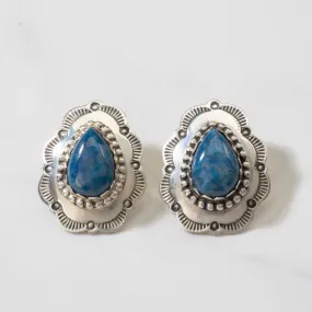 Denim Lapis Teardrop Navajo USA Native American Made 925 Sterling Silver Earrings with Stud Backing