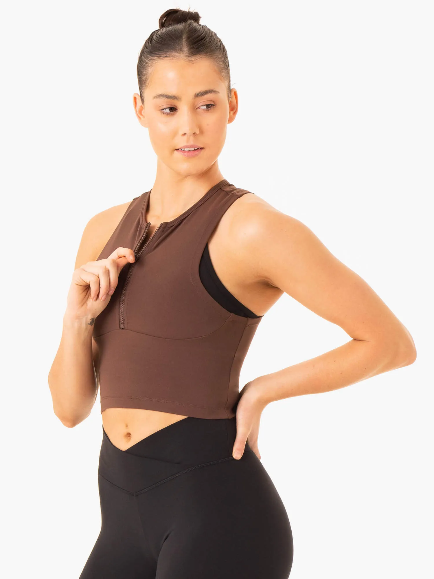 Embody Zip Up Crop - Chocolate