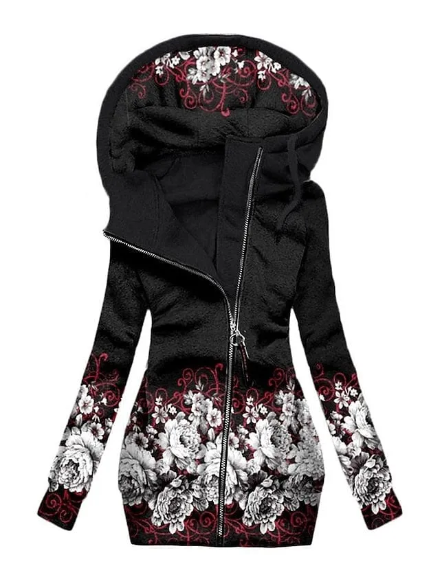 Floral Butterfly Zip Up Hoodie for Women