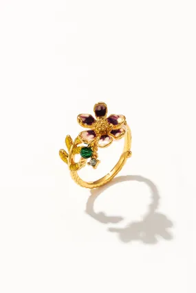 Floral Enamel Pearl Ring