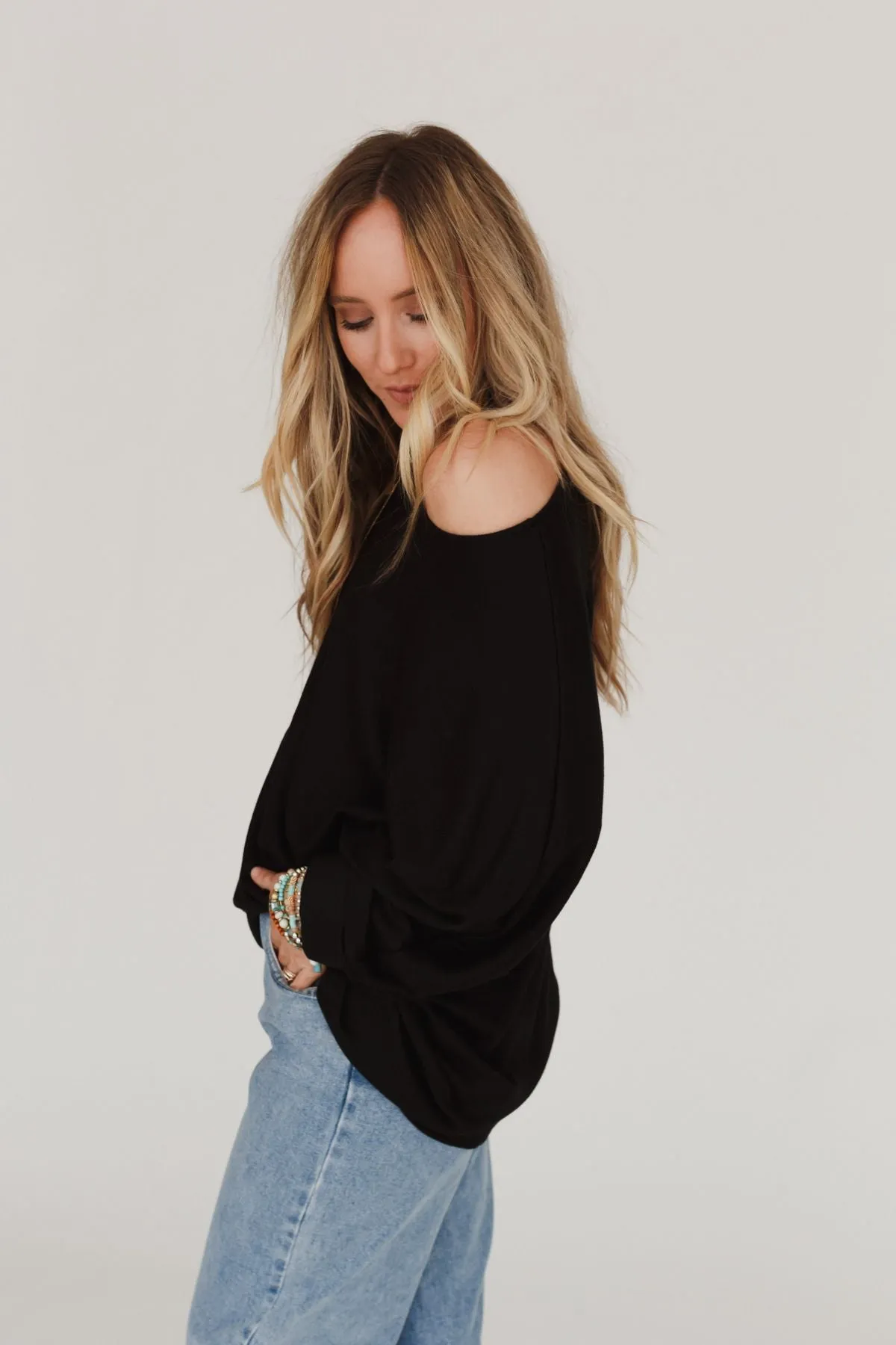 Fly With Me Batwing Sleeve Knit Sweater - Black