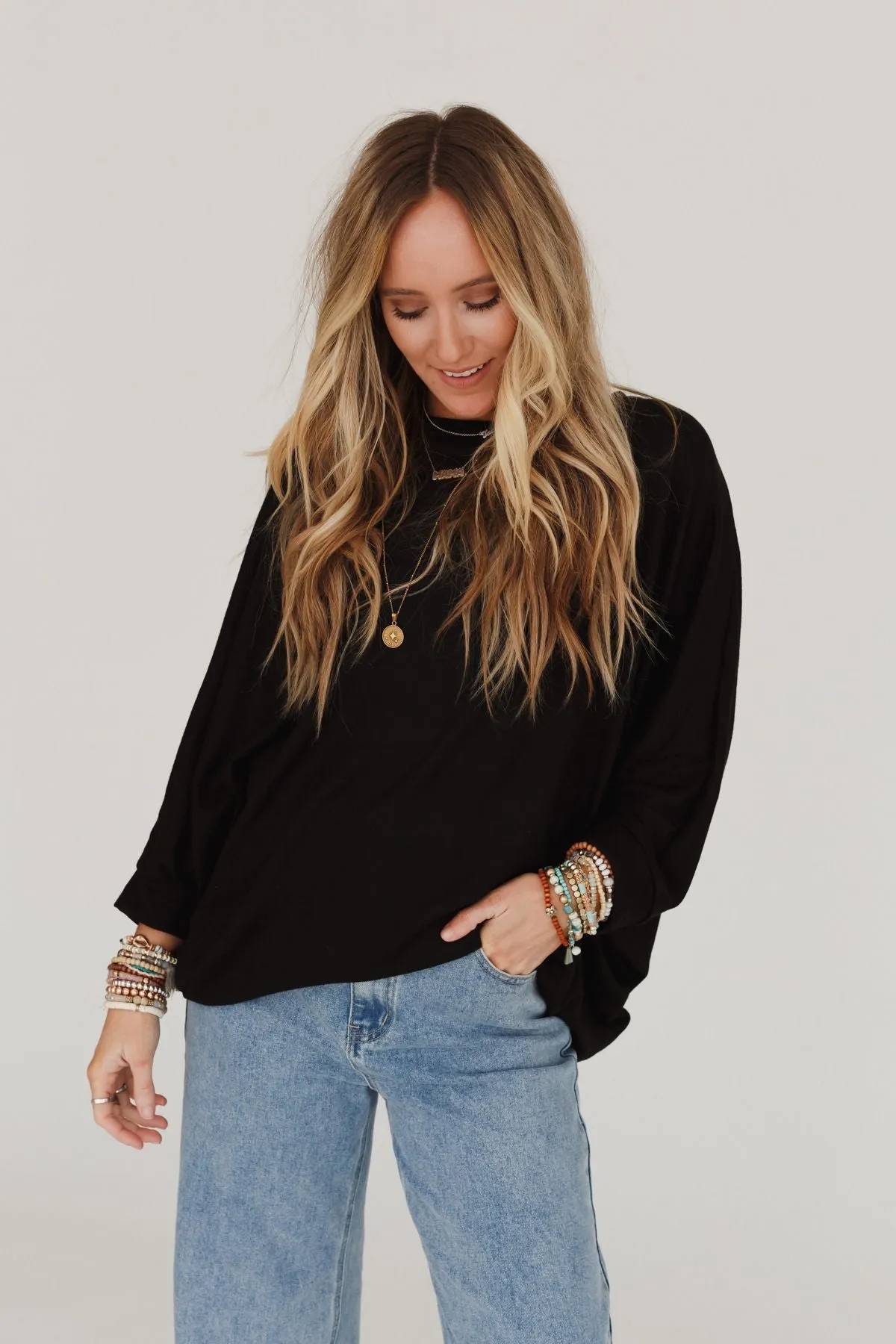 Fly With Me Batwing Sleeve Knit Sweater - Black