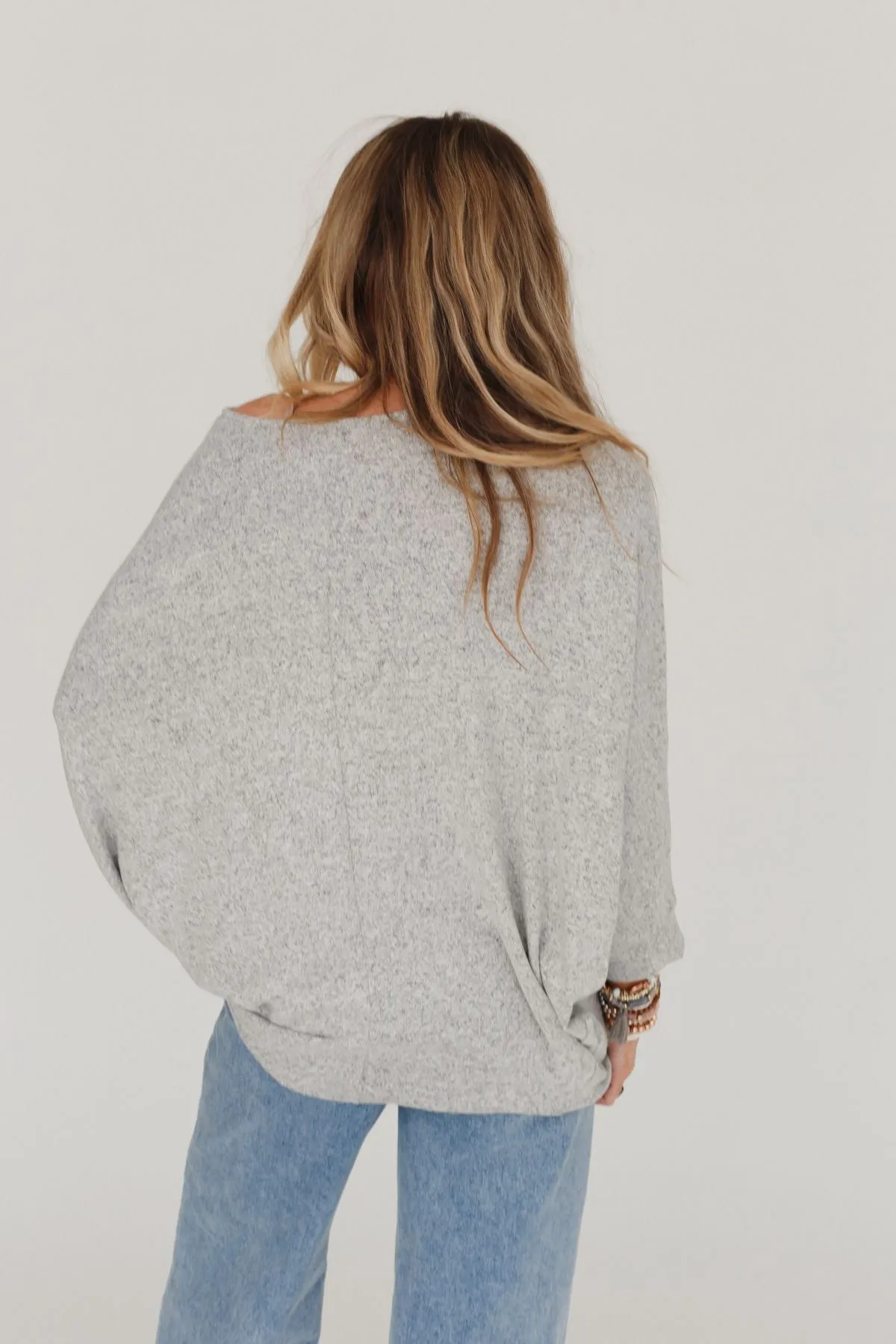 Fly With Me Batwing Sleeve Knit Sweater - Heather Gray