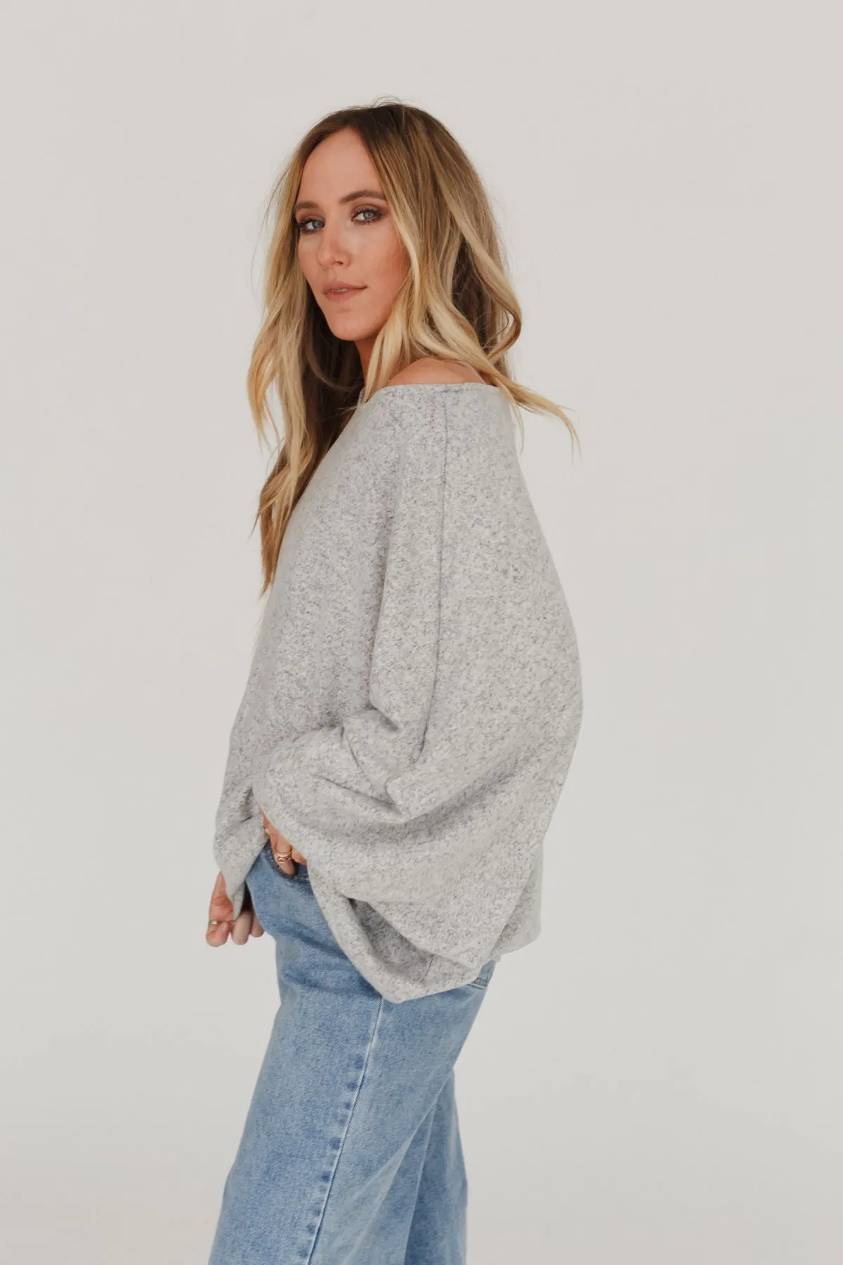 Fly With Me Batwing Sleeve Knit Sweater - Heather Gray