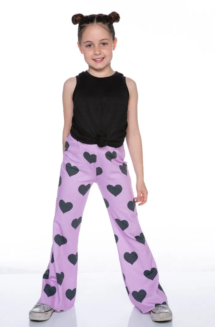 French Terry Flare Sweatpant - Pink Lilac Charcoal Hearts