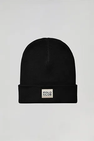 Gorro negro de lana unisex con detalle Polo Club