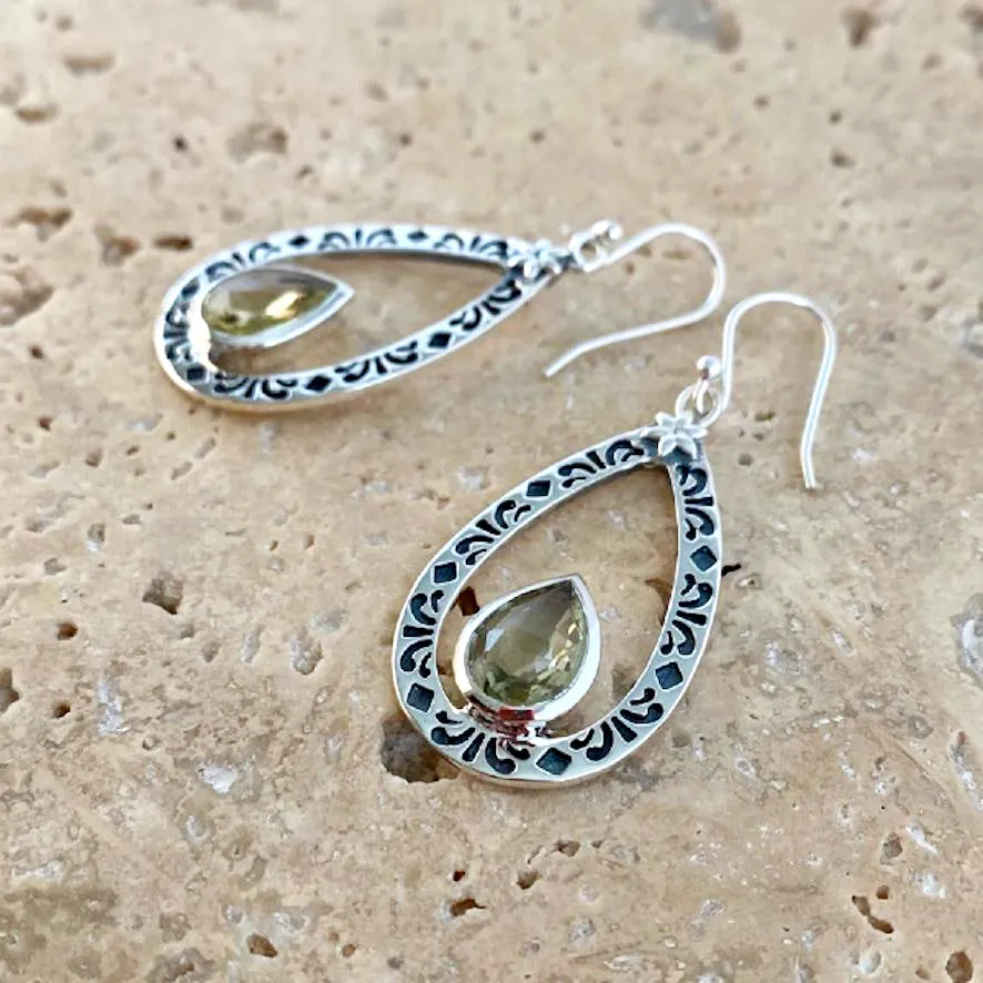 Green Amethyst Earrings with Teardrop Gems- Uma