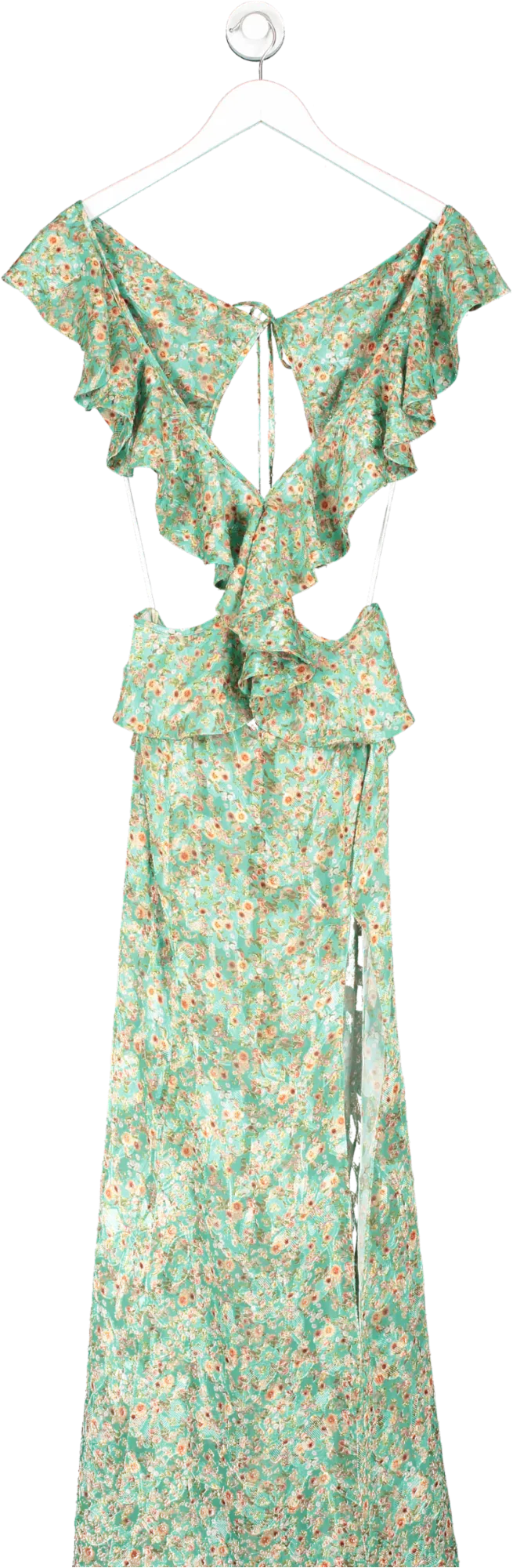 Green Silk Floral Print Maxi Dress UK M