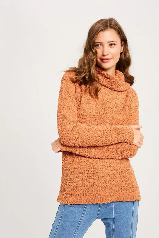 Hailey Popcorn Pullover Turtleneck in Butterscotch