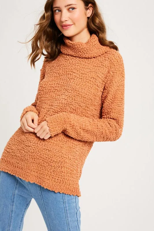 Hailey Popcorn Pullover Turtleneck in Butterscotch