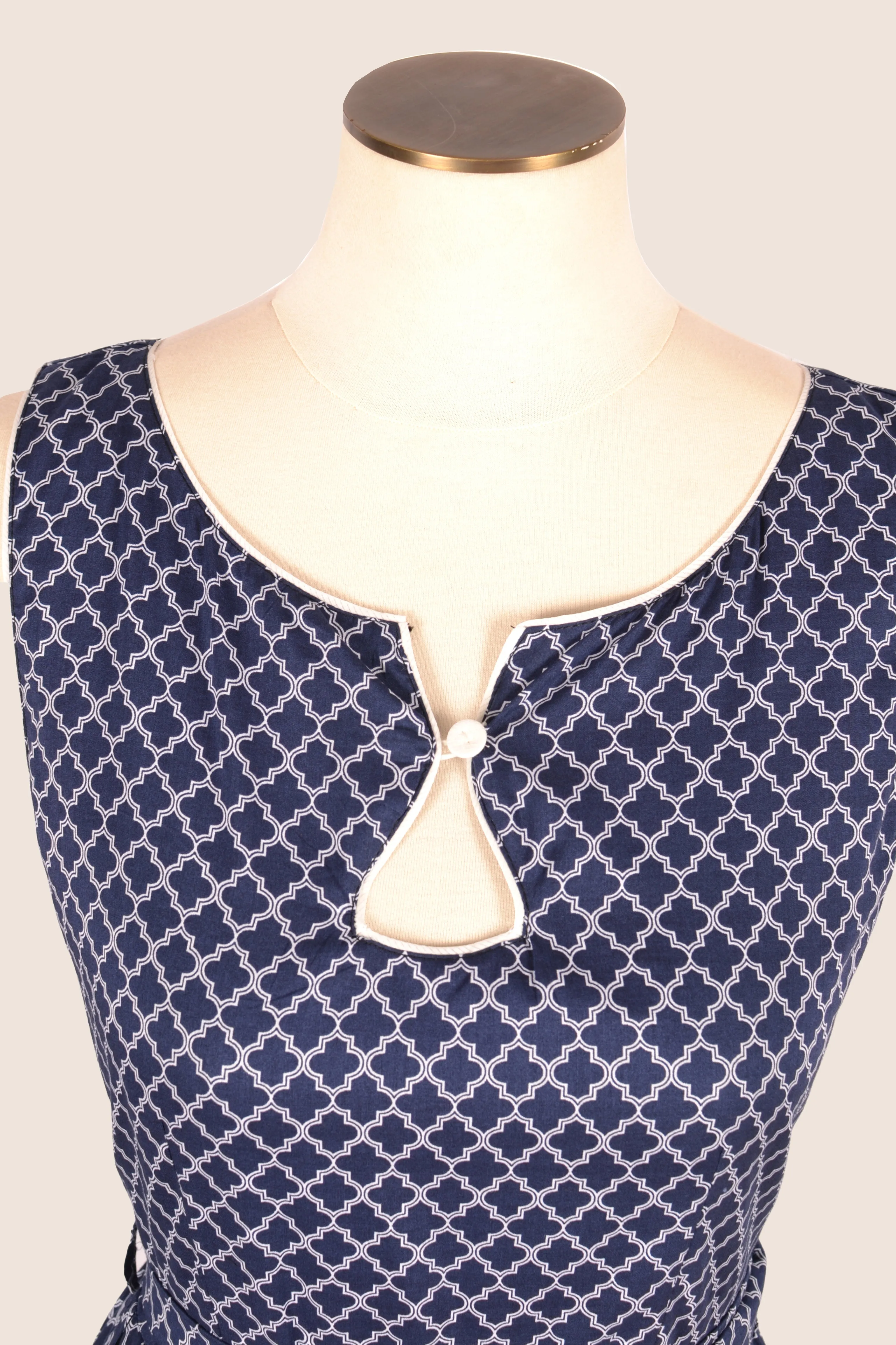 Hana Blue & Cream Quatrefoil Cotton Dress