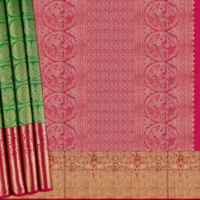 Handwoven Green with Pink Kanjivaram Silk Saree - 1881N007841DSC