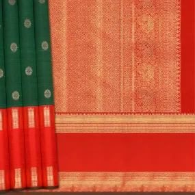 Handwoven Green with Red Kanjivaram Silk Saree - 1477T005181DSC