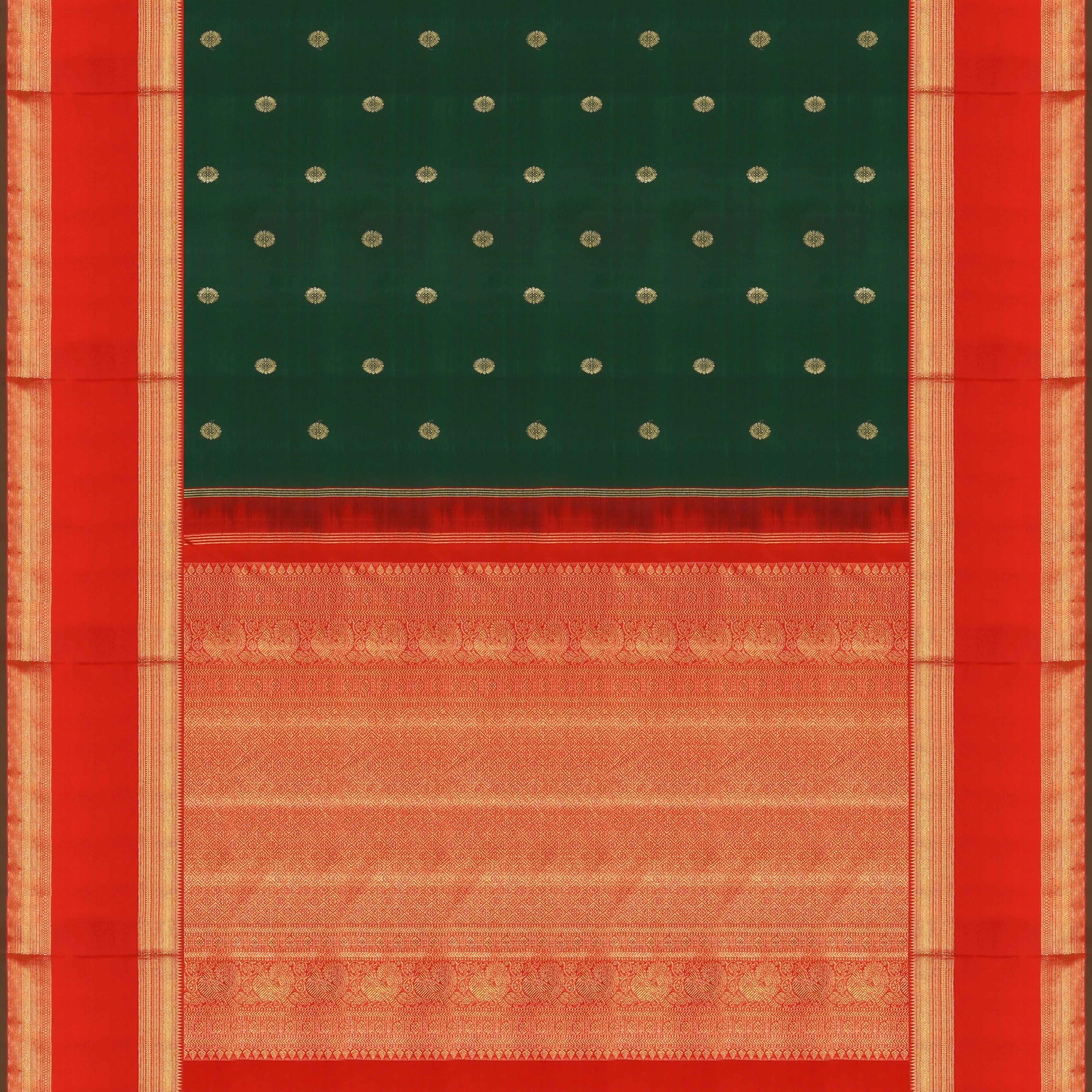 Handwoven Green with Red Kanjivaram Silk Saree - 1477T005181DSC