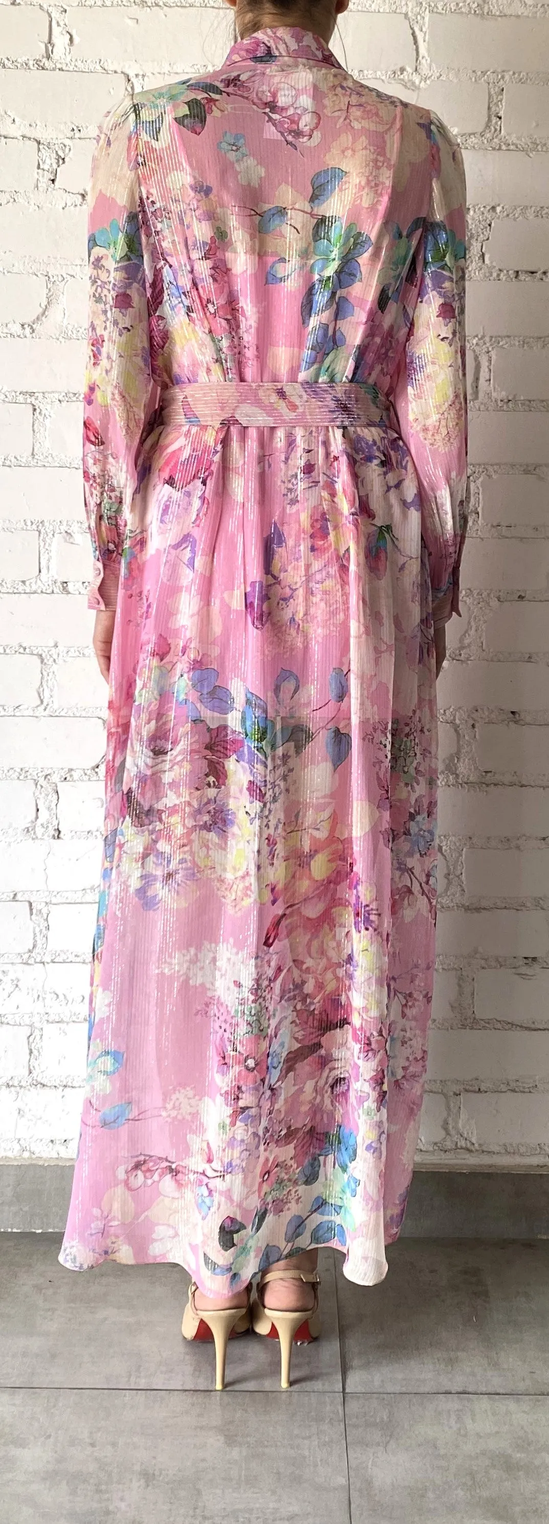 Hemant and Nandita - April Long Shirt Dress - Pink Floral