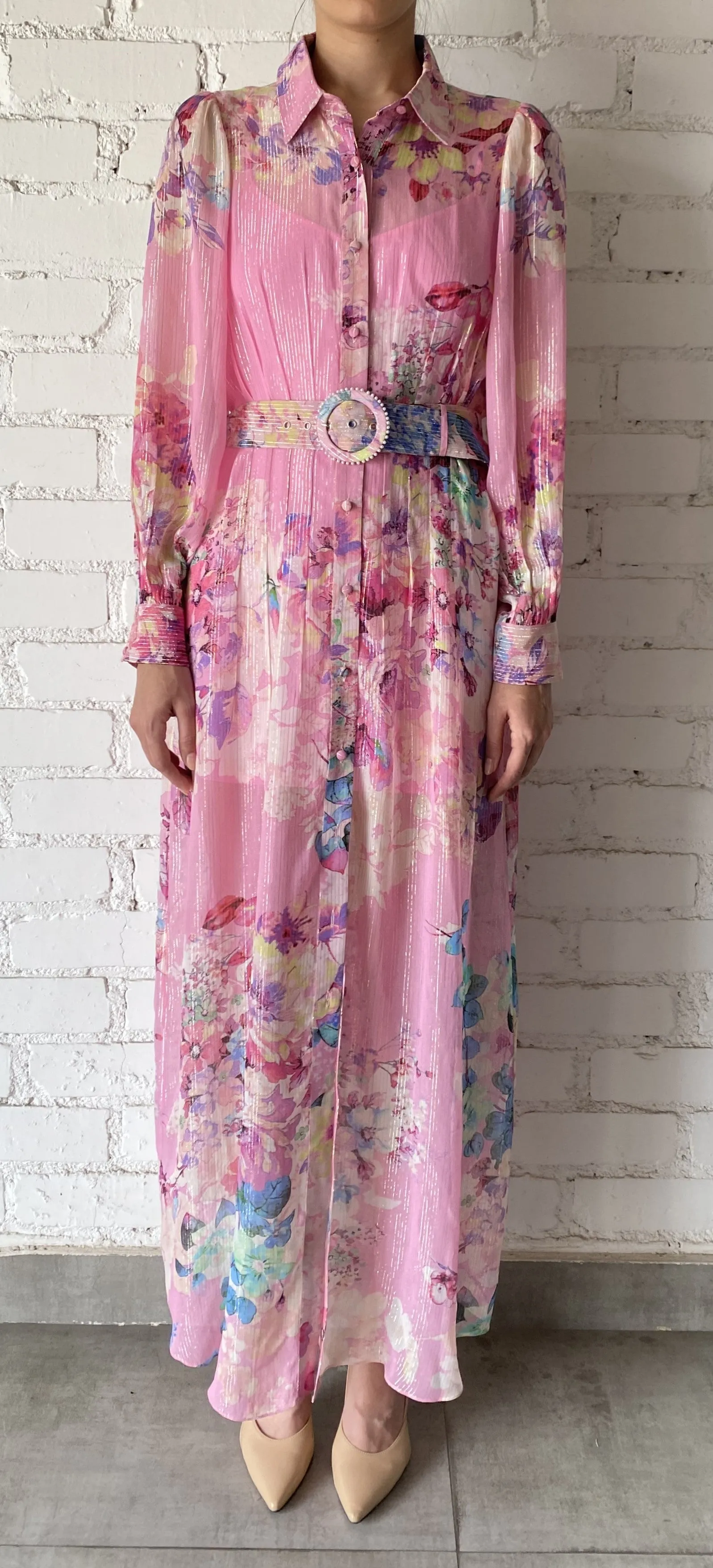 Hemant and Nandita - April Long Shirt Dress - Pink Floral