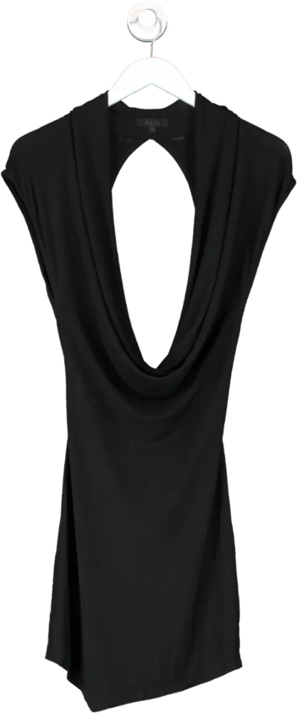 h:ours Black Draped Front Ultra Low Back Mini Dress UK S