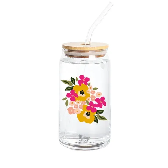 Iced Coffee Floral Glass Drinkware ~ Various Colors