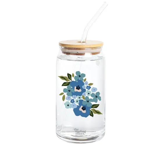 Iced Coffee Floral Glass Drinkware ~ Various Colors