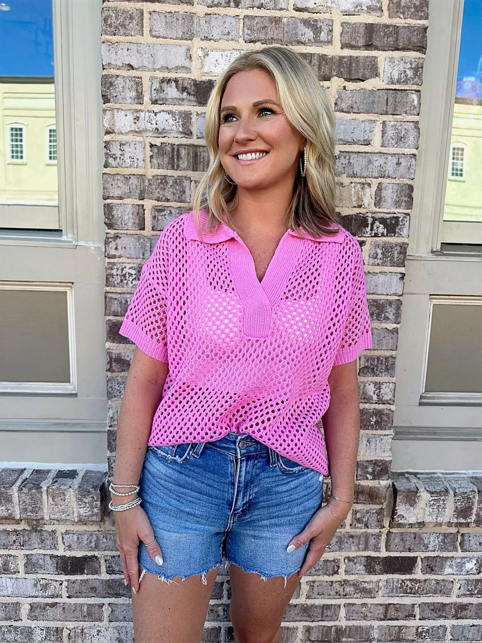 In Color Crochet Collared Top