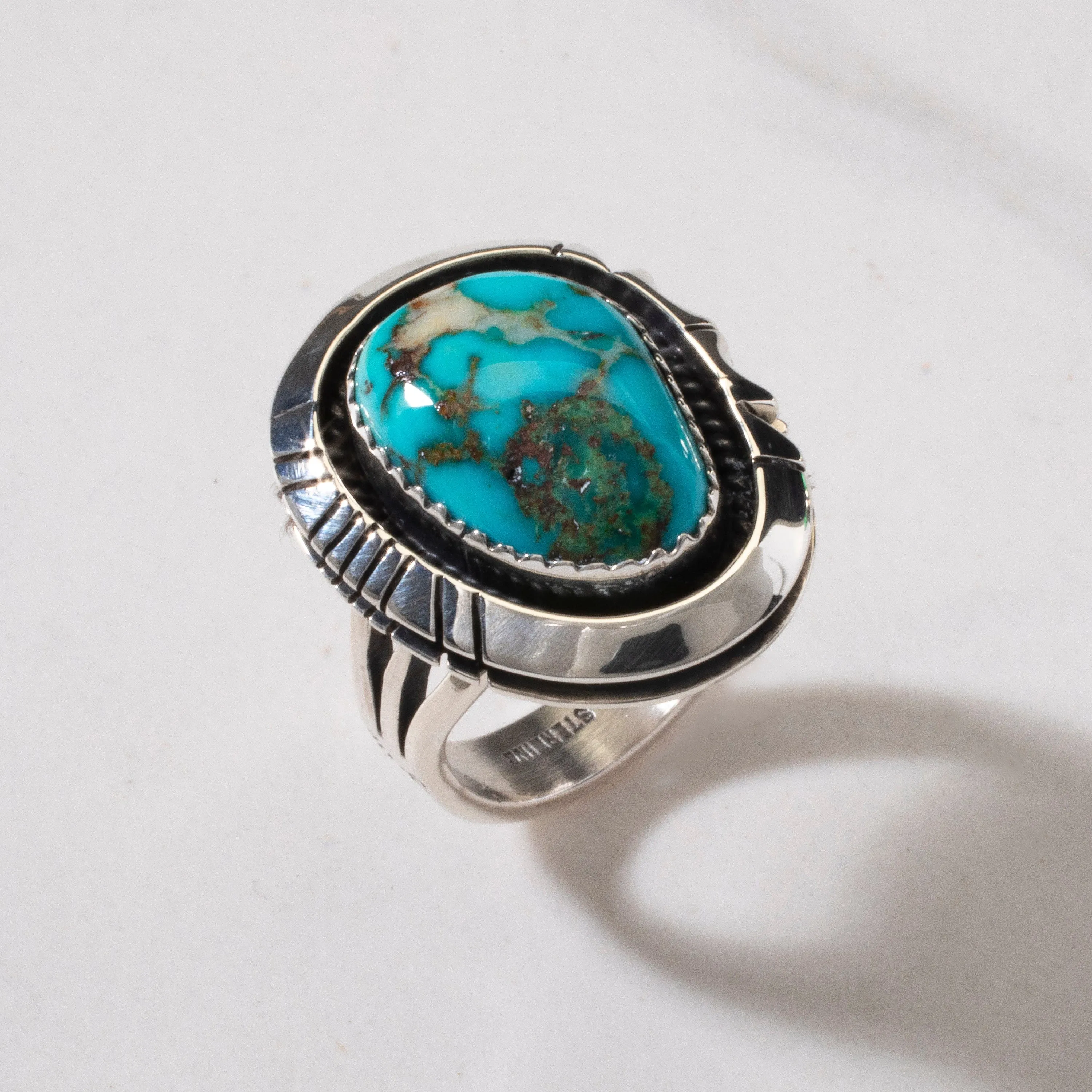 Joe Piaso Jr.  King Manassa Turquoise Navajo USA Native American Made 925 Sterling Silver Ring