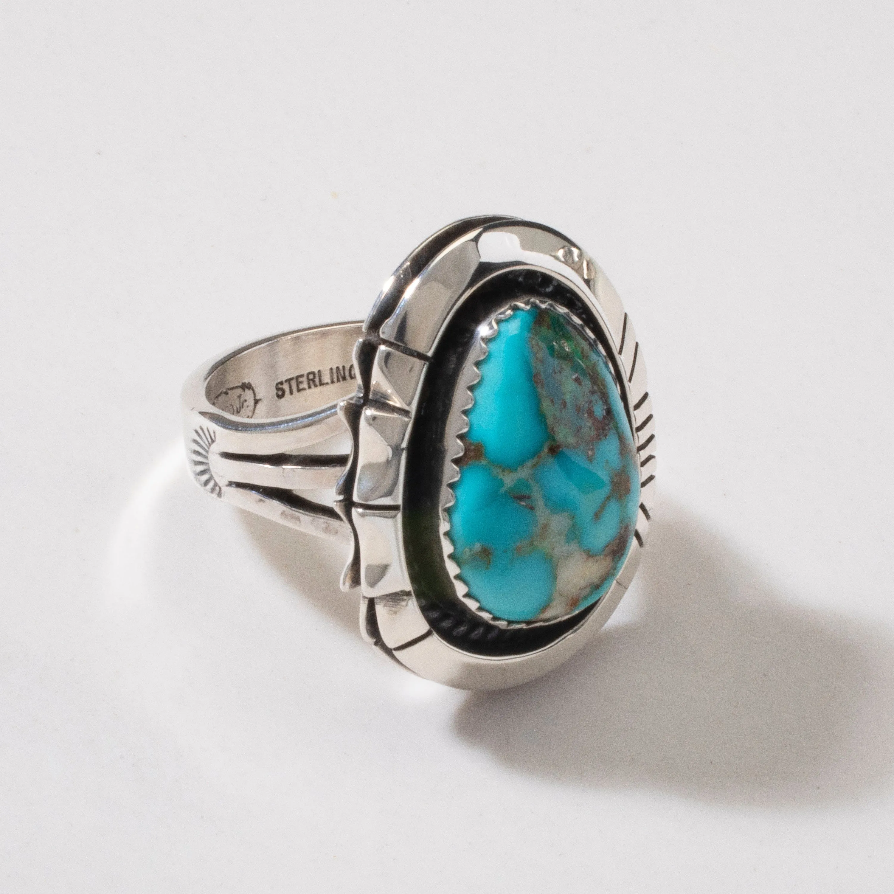 Joe Piaso Jr.  King Manassa Turquoise Navajo USA Native American Made 925 Sterling Silver Ring