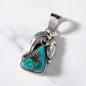 Joe Piaso Jr. Navajo King Manassa Turquoise & Feathers USA Native American Made 925 Sterling Silver Pendant