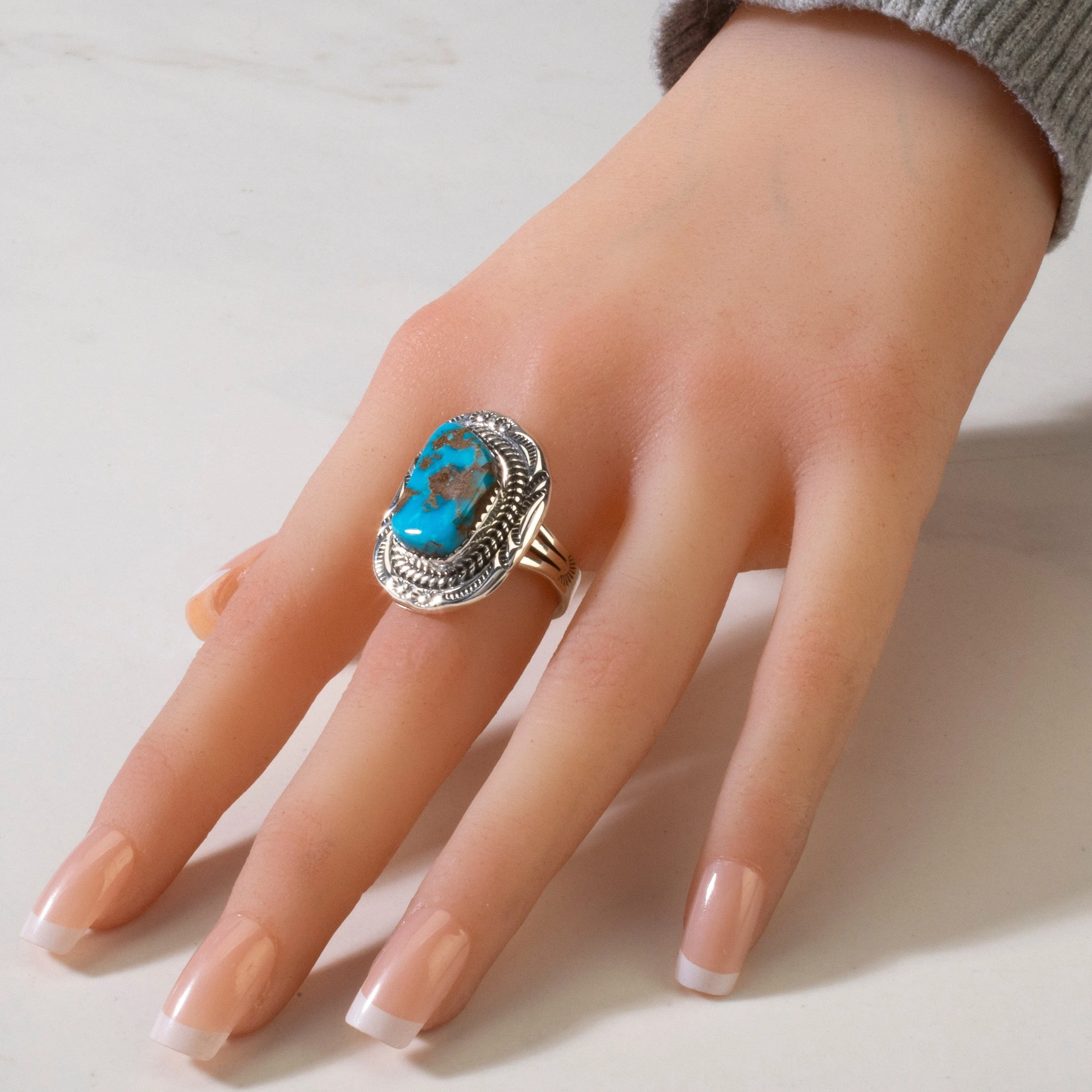 Joe Piaso Jr. Sleeping Beauty Turquoise Navajo USA Native American Made 925 Sterling Silver Ring