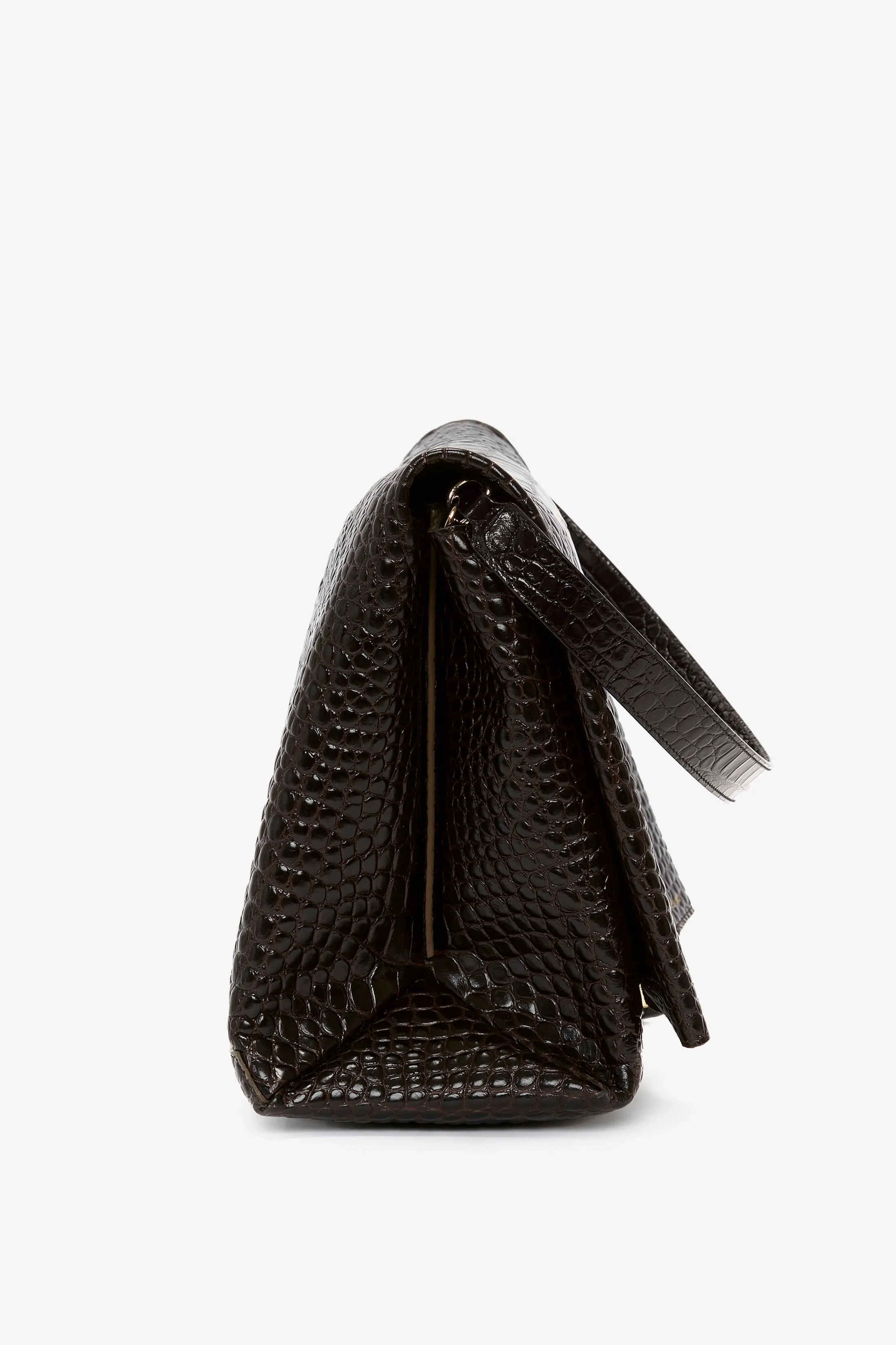 Jumbo Chain Pouch In Chocolate Croc-Effect Leather