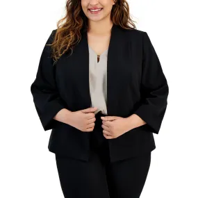 Kasper Womens Plus Woven Collarless Open-Front Blazer