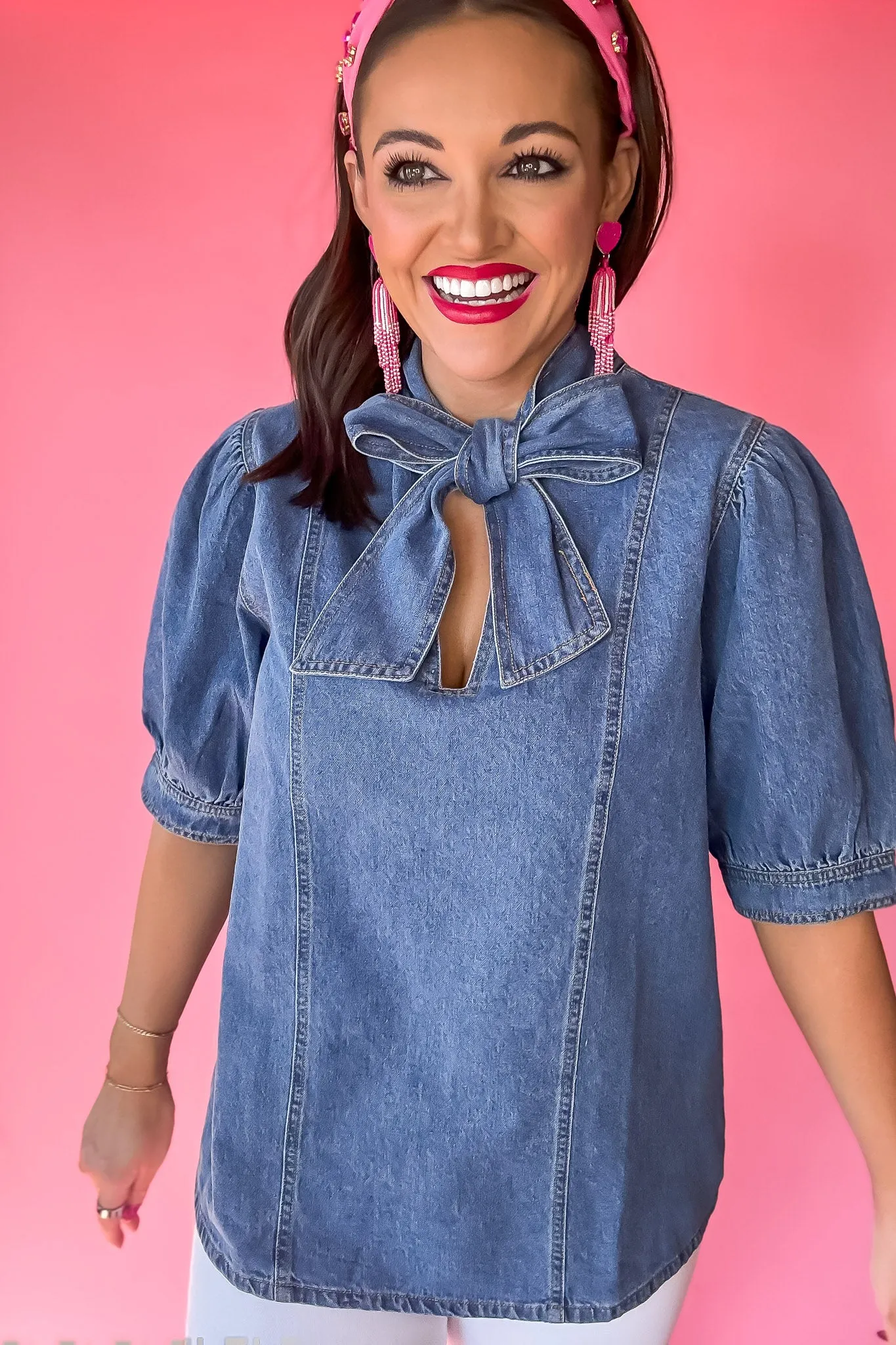 Knowing Ways Denim Tie Top