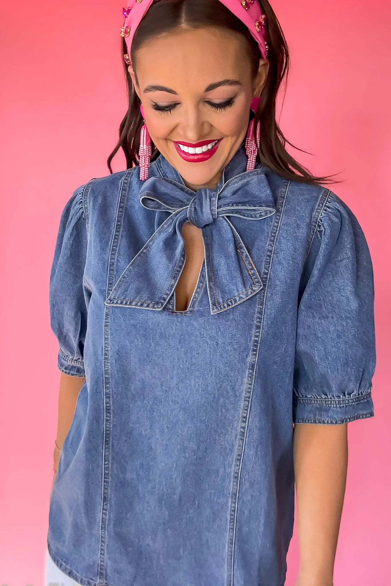 Knowing Ways Denim Tie Top