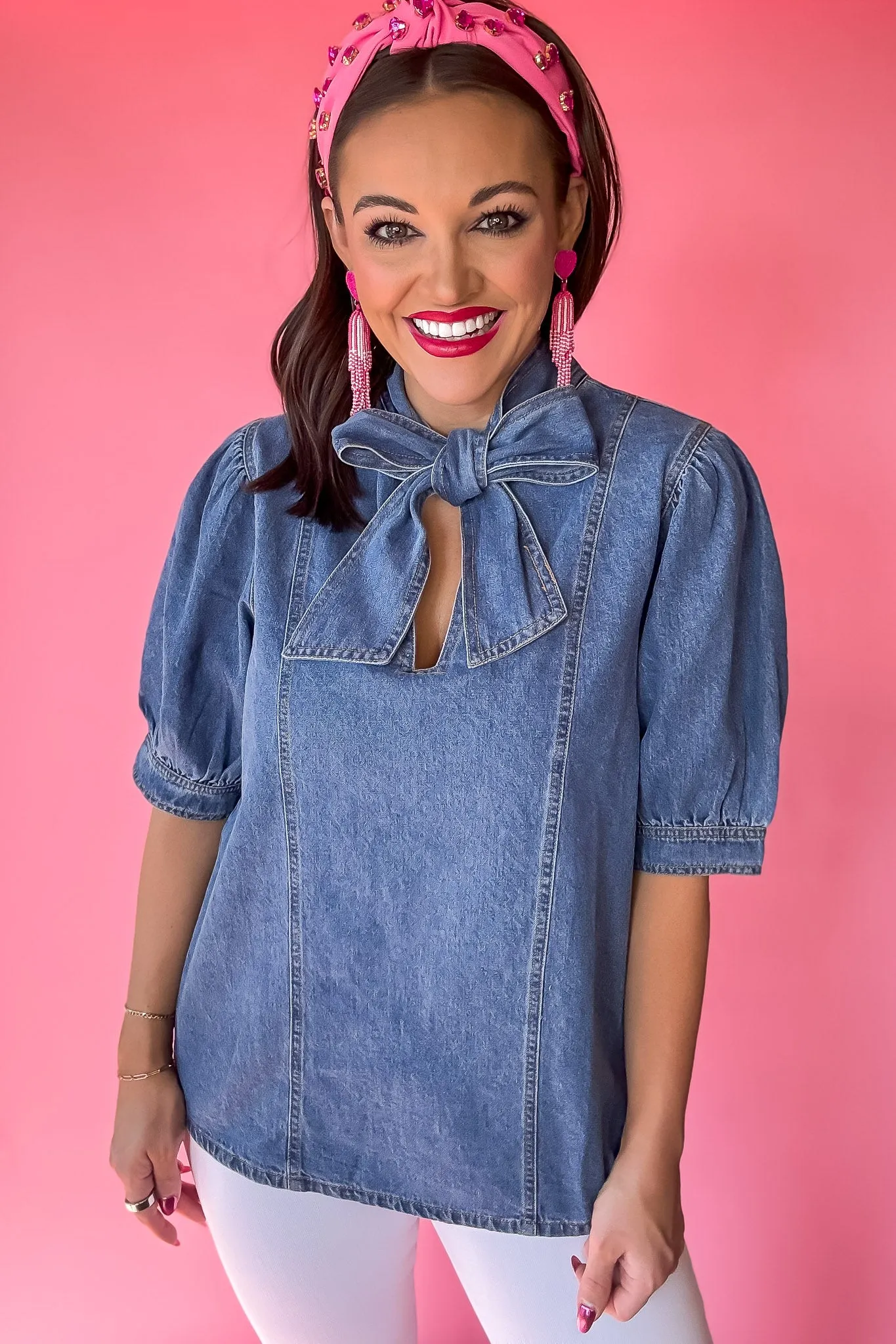 Knowing Ways Denim Tie Top