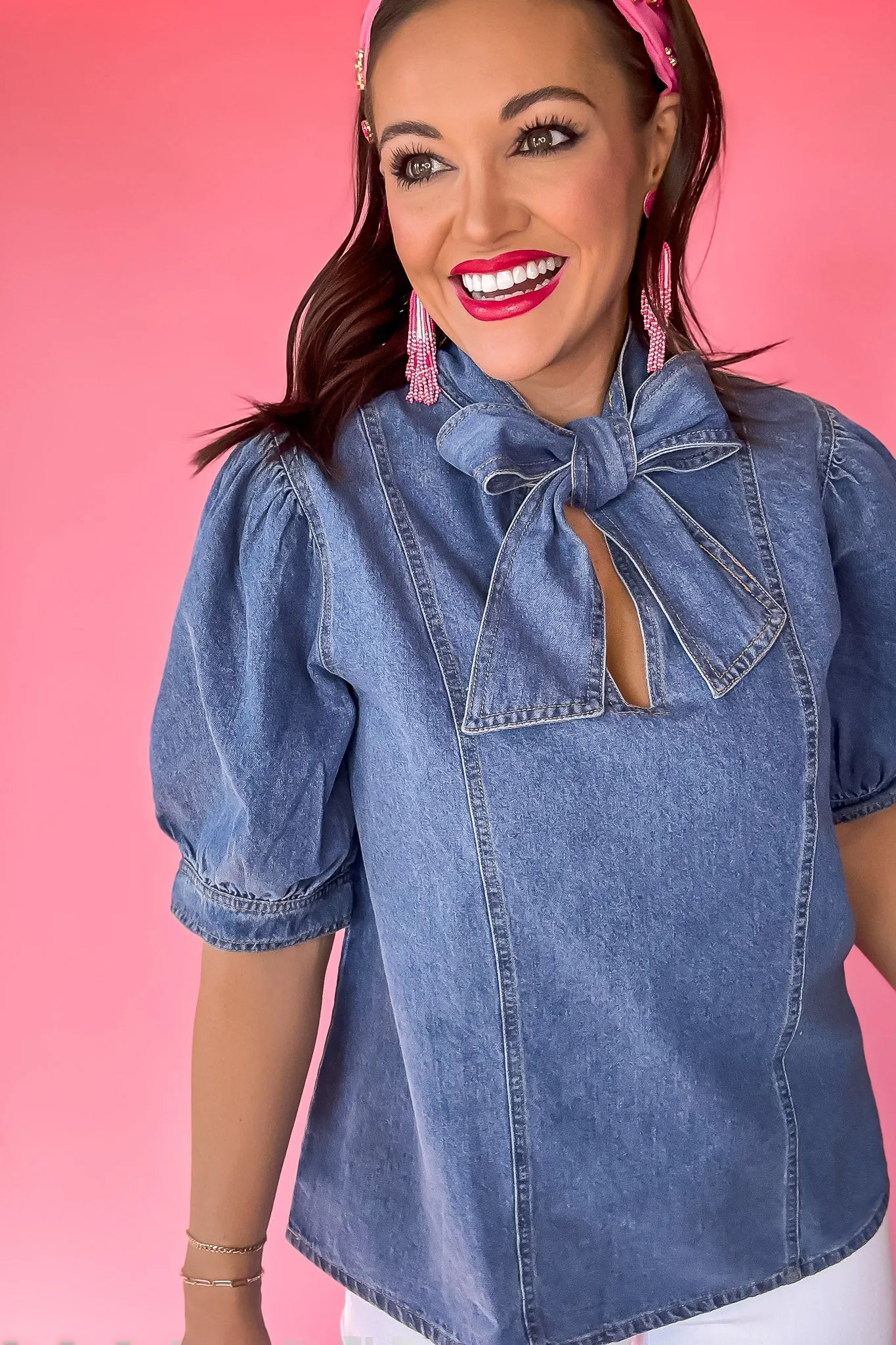 Knowing Ways Denim Tie Top