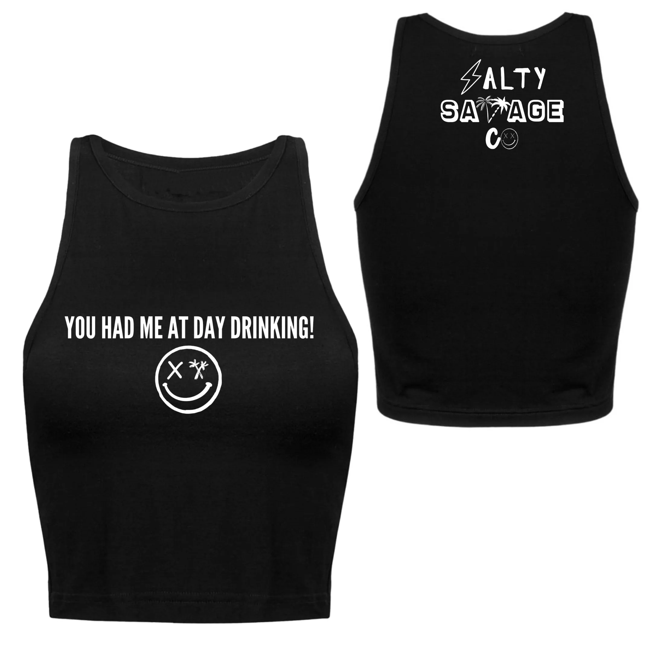 Ladies "Day Drinking" High Neck Sleeveless Crop Tank