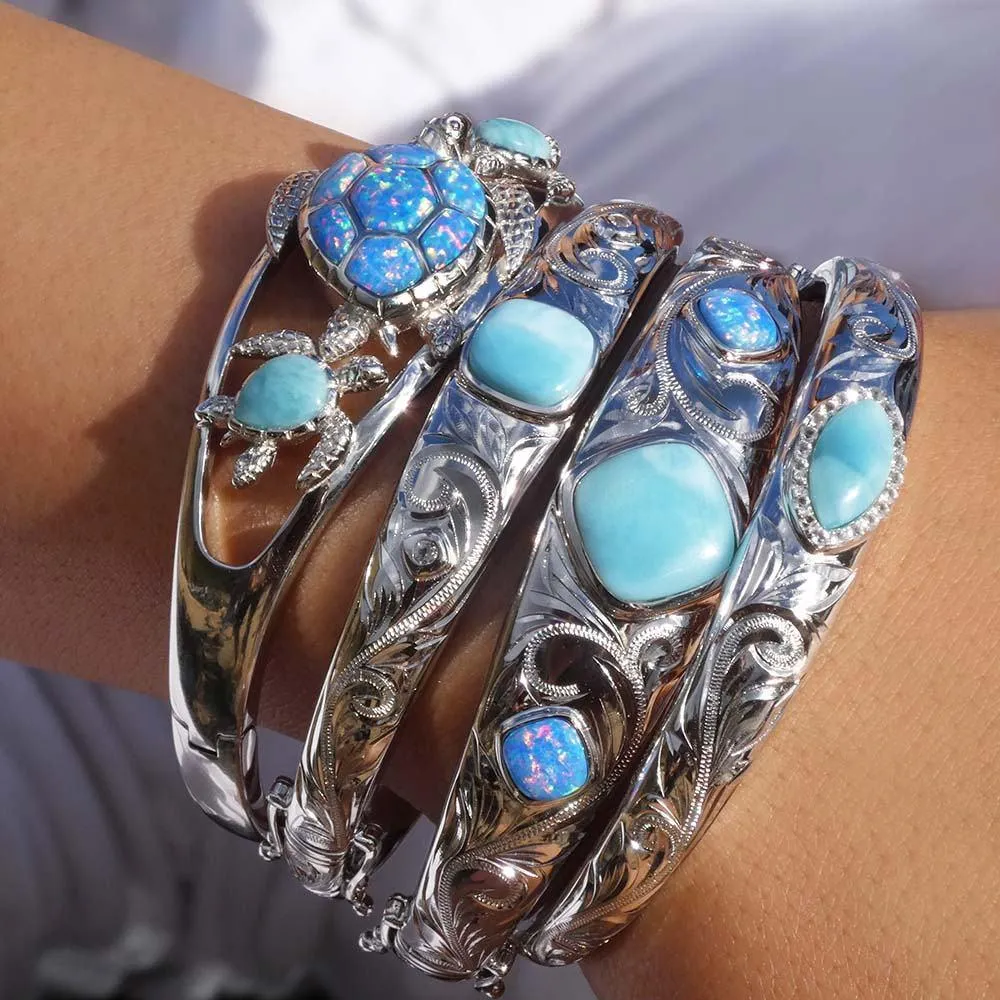 Larimar & Opal Engraved Scroll Bangle