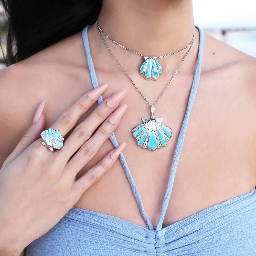 Larimar Ocean Oyster Shell Pendant