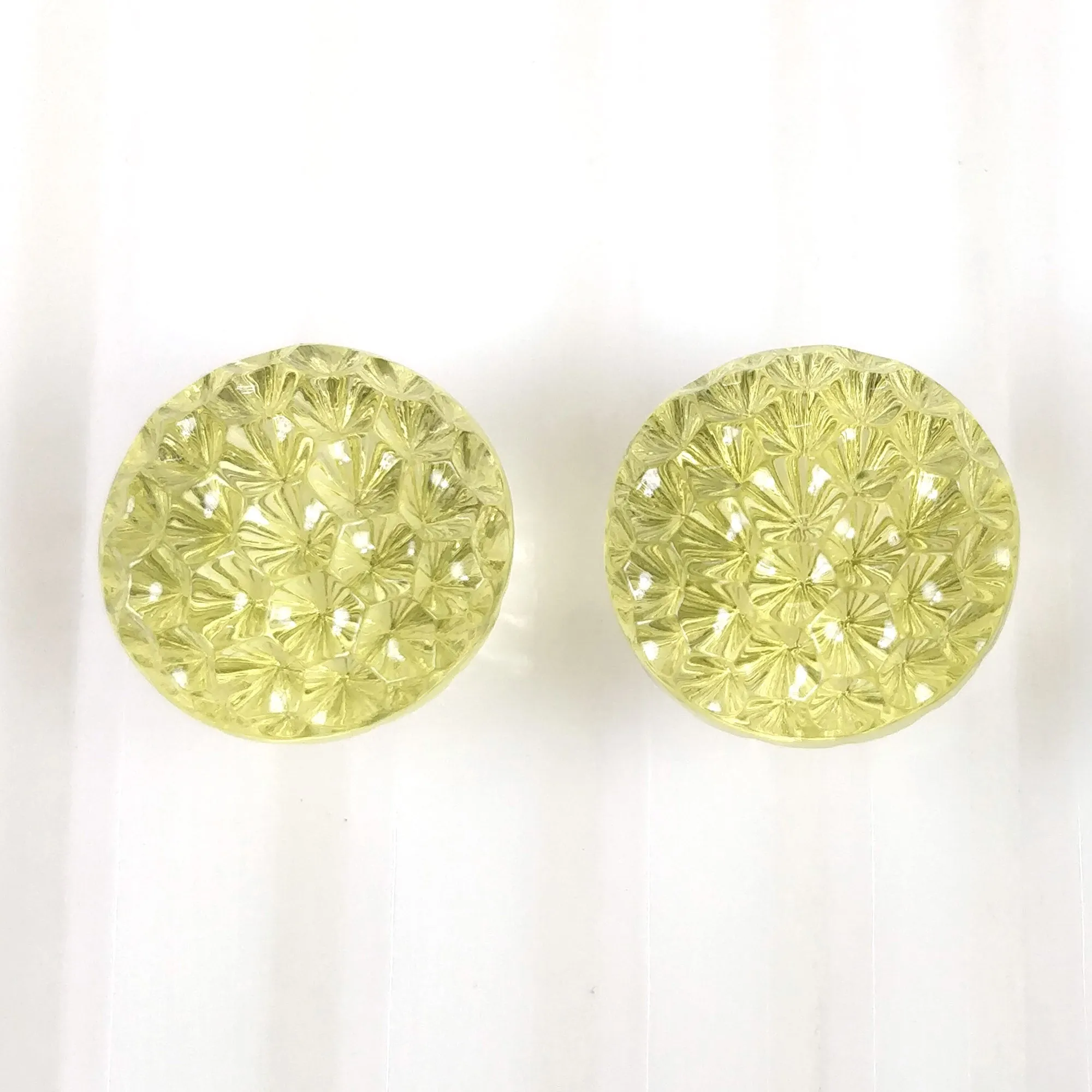 LEMON QUARTZ Gemstone Carving : 28.75cts Natural Untreated Unheated Quartz Hand Carved Round Shape 15mm Pair