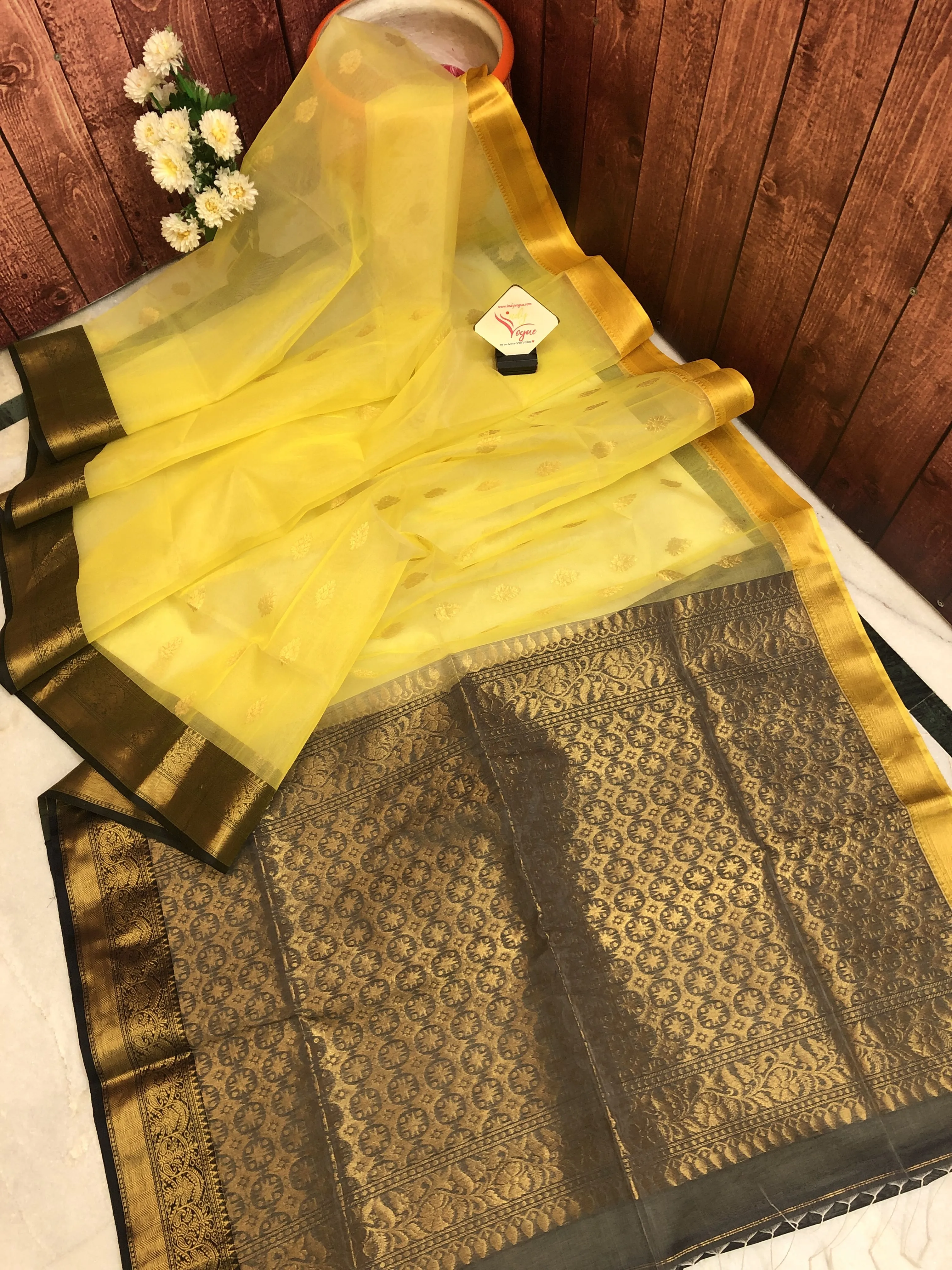 Light Yellow Color Resham Handloom with Ganga Jamuna Border