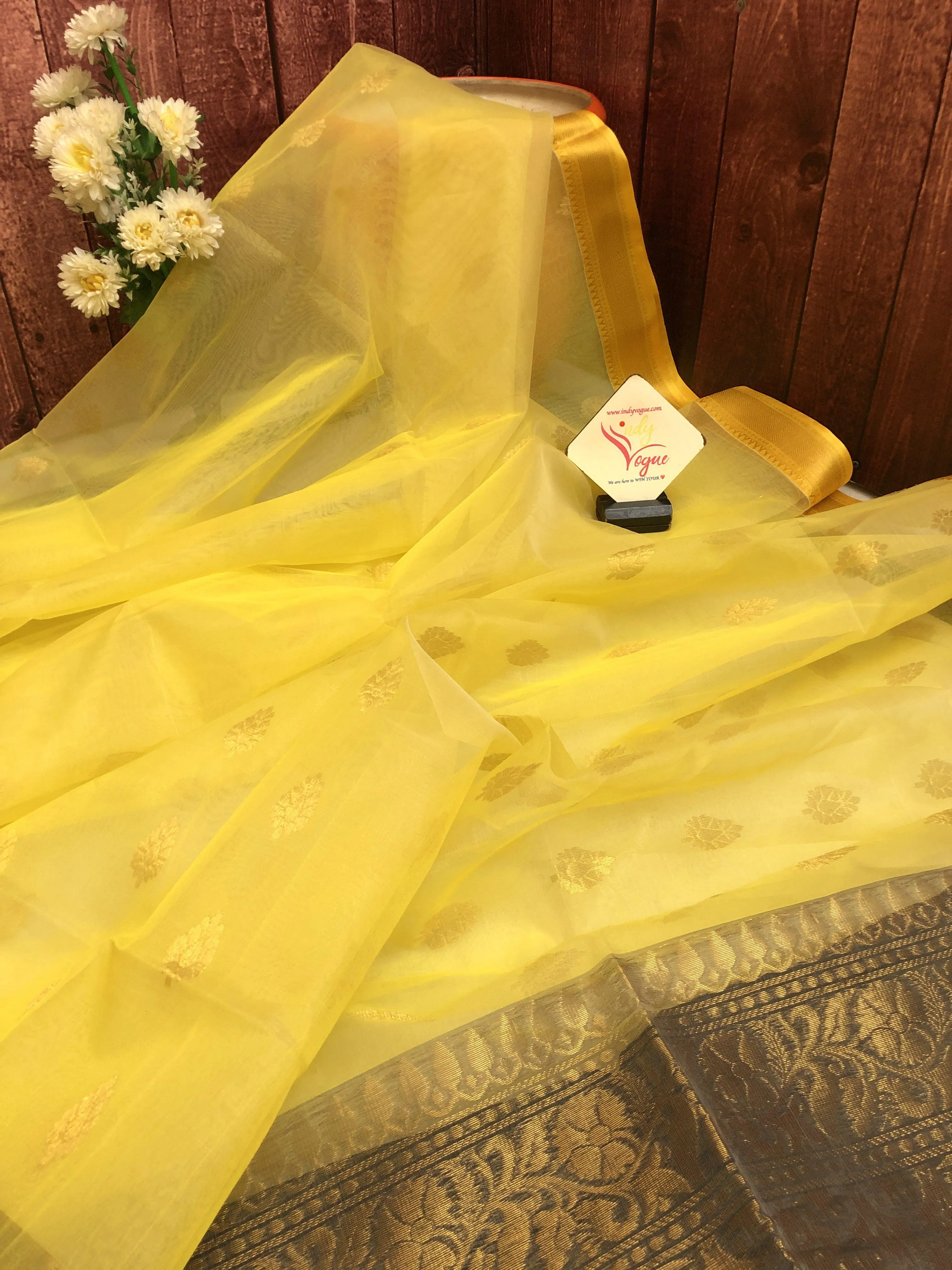 Light Yellow Color Resham Handloom with Ganga Jamuna Border