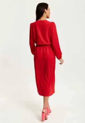 Liquorish Fake Wrap Midi Dress In Red