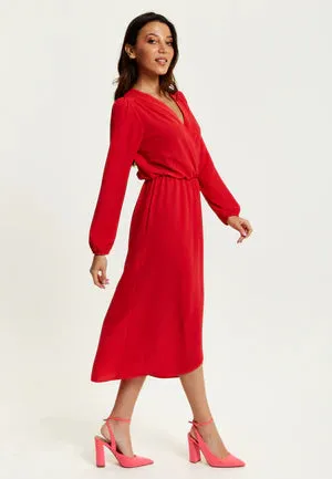 Liquorish Fake Wrap Midi Dress In Red