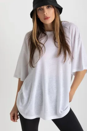 Lniany t-shirt OVERSIZE unisex - biay