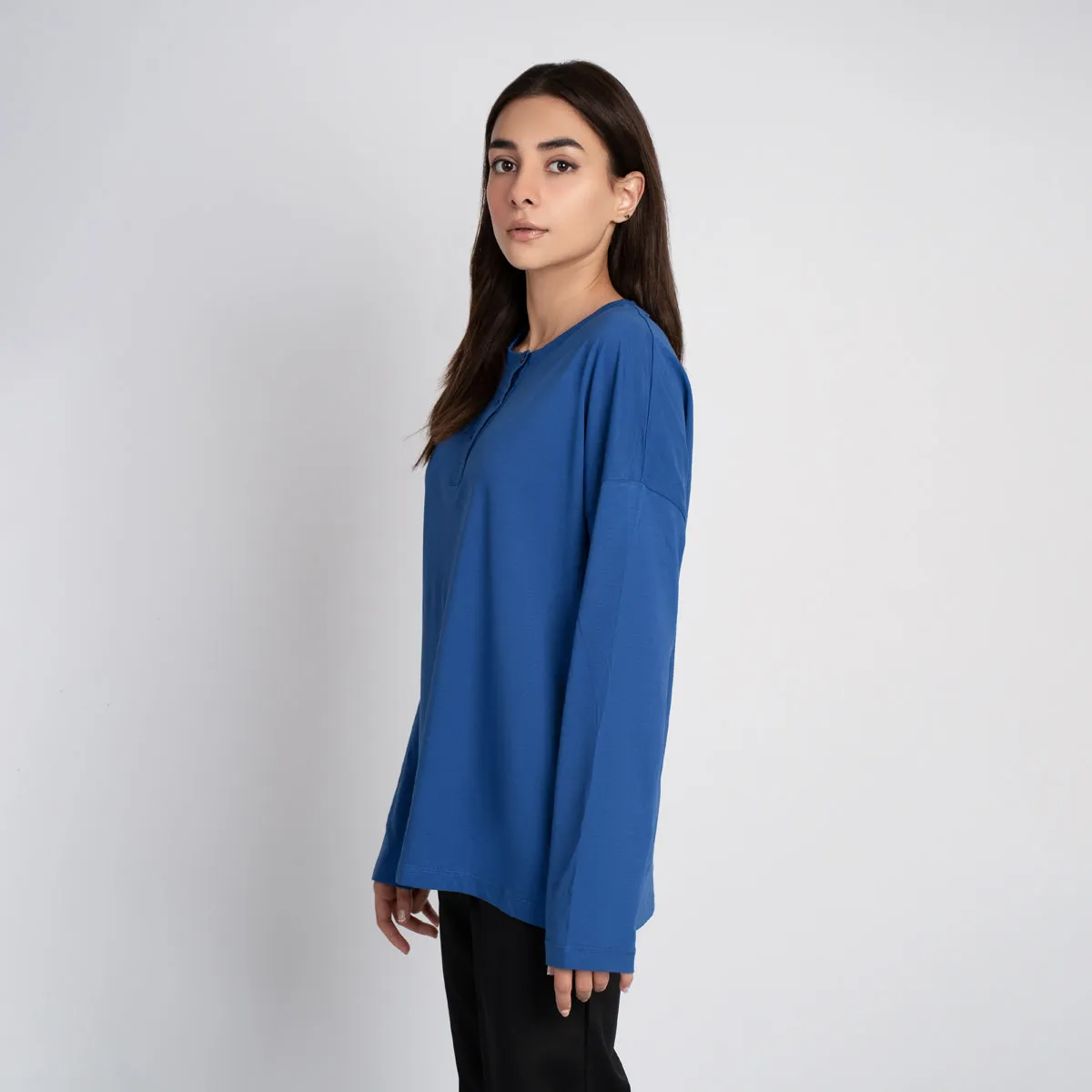 Long Sleeve Relaxed Henley Tee - HSSW1230007