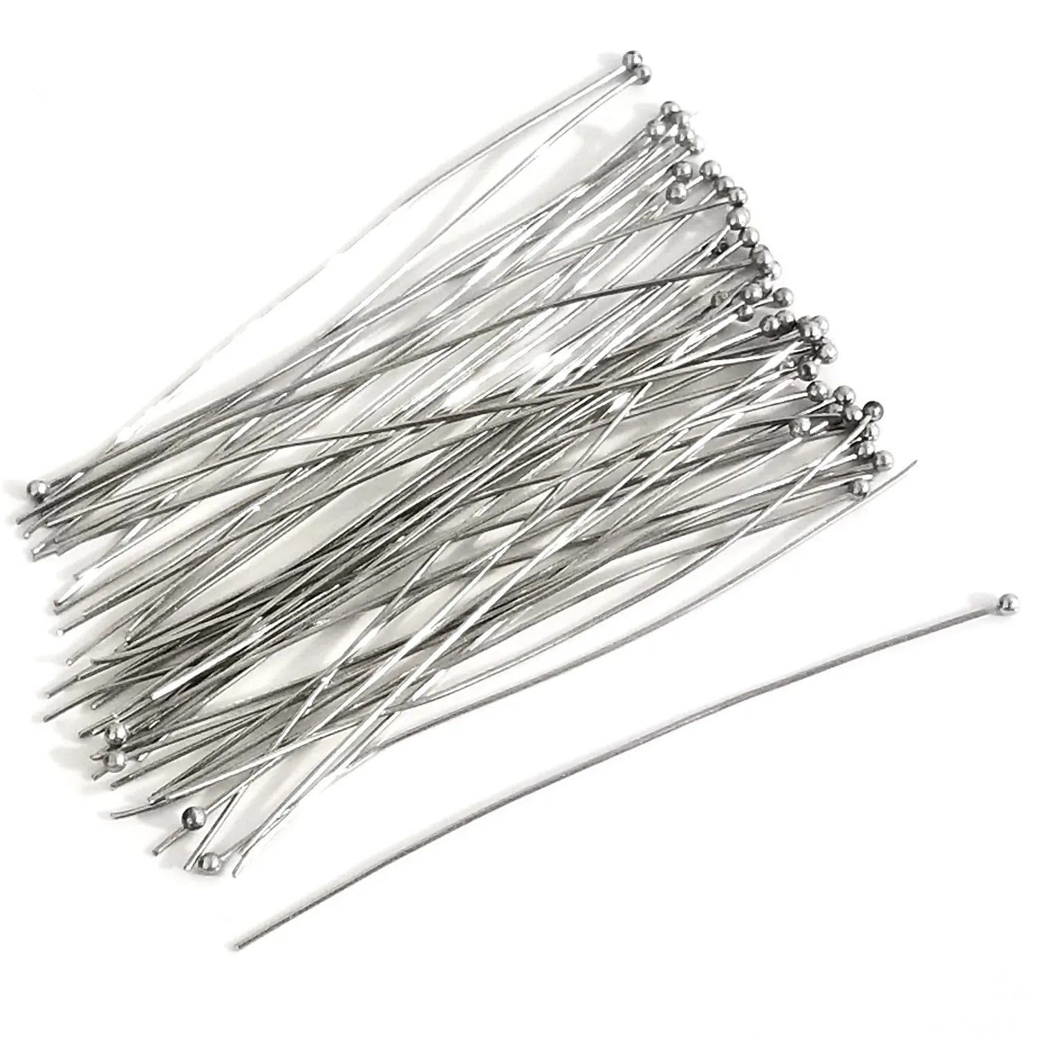 Long Stainless Steel Ballpins, 2 3/4 inches (70mm), 0.6mm (about 23 gauge), 500 Pieces, #1307