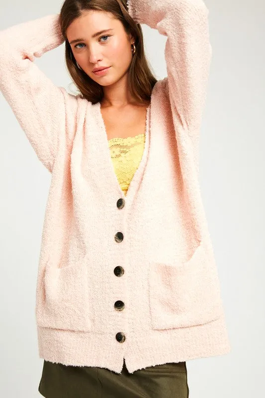 Lyla Soft Button Cardigan in Blush